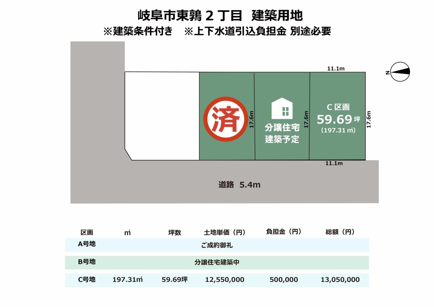 岐阜県岐阜市東鶉2丁目3区画　建築条件付き