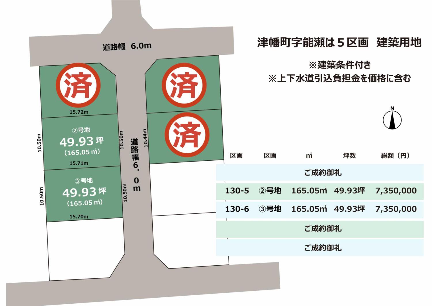 石川県津幡町能瀬は5区画　建築条件付き