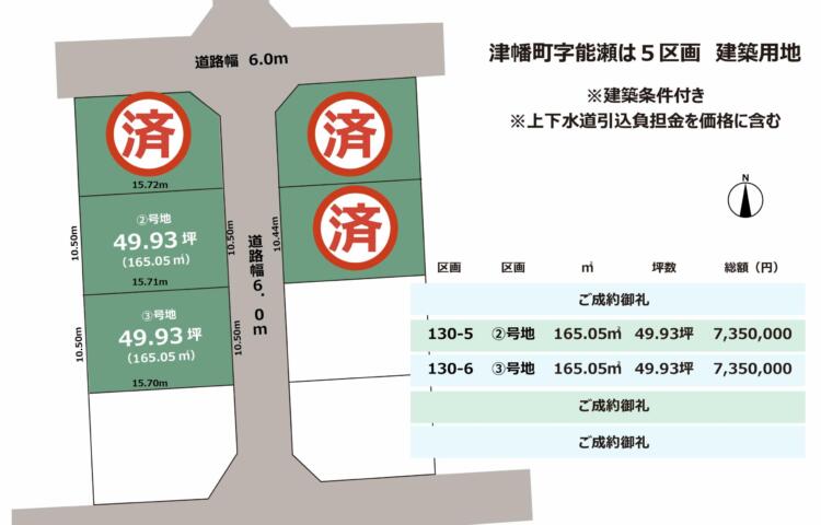 石川県津幡町能瀬は5区画　建築条件付き