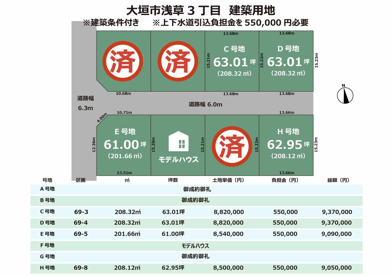 岐阜県大垣市浅草3丁目土地8区画　建築条件付き