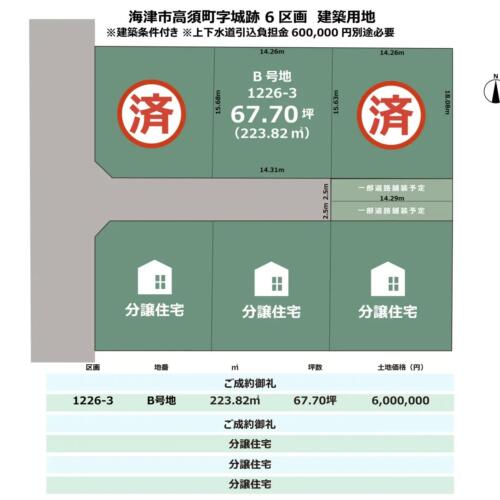 岐阜県海津市高須町字城跡6区画　建築条件付き